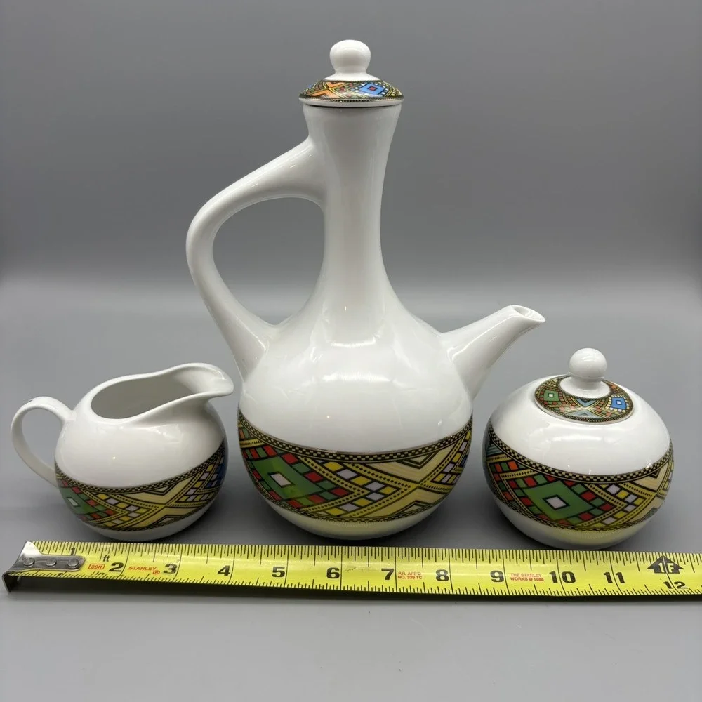 Ethiopian Coffee / Tea Pot Set Fine Porcelain Creamer And‎ Sugar